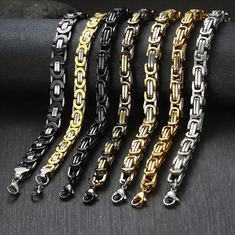 8mm Punk Byzantine Link Chain Bracelets - hopjeweler